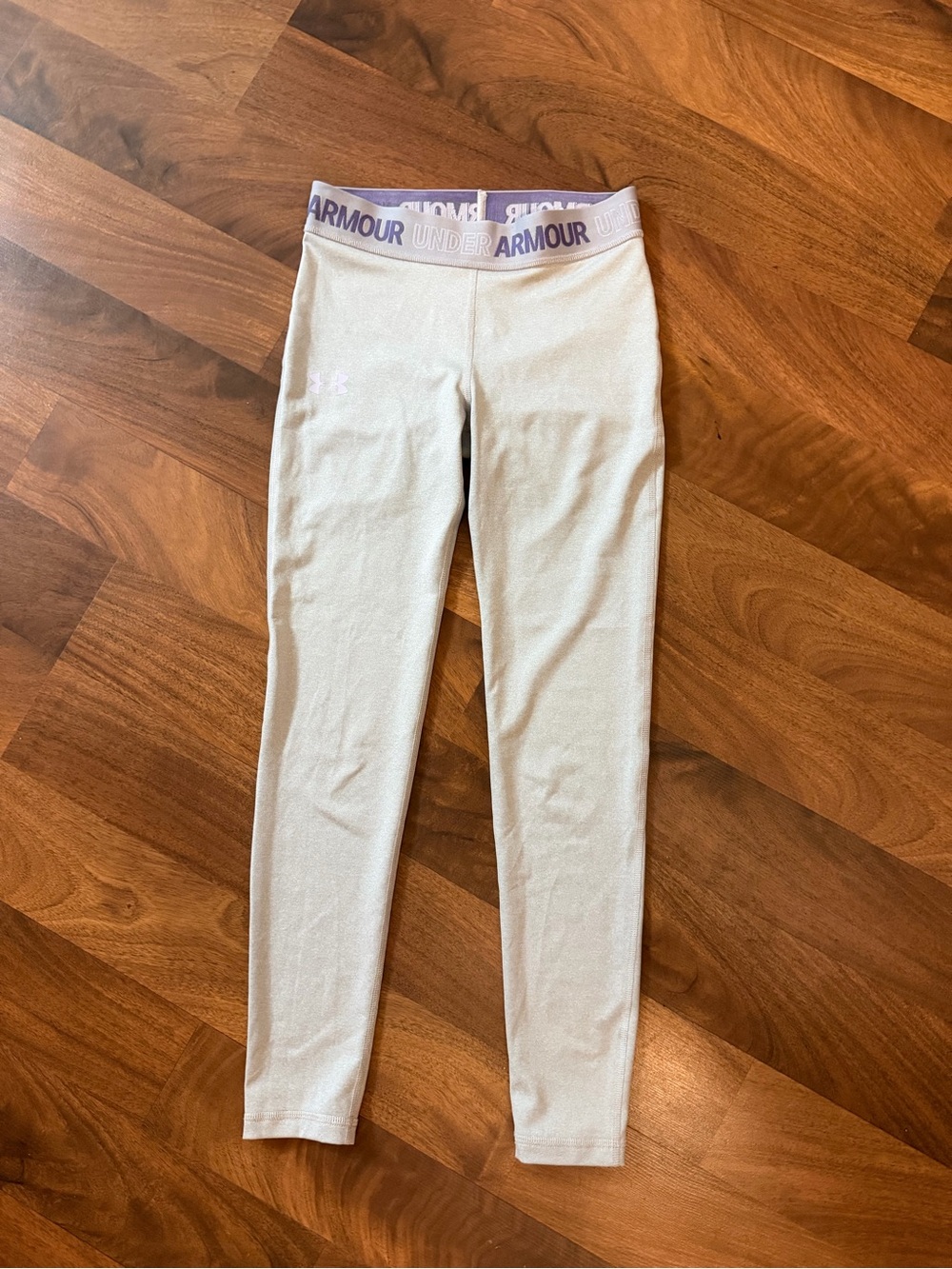 Under Armour Cream Leggings with Lavender Branded Waistband